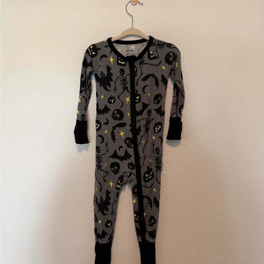 Little Sleepies Gray and Black Halloween Footie